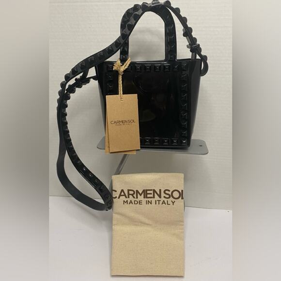 Carmen Sol Handbags - Carmen Sol black mini shoulder bag with adjustable strap detailed with studs